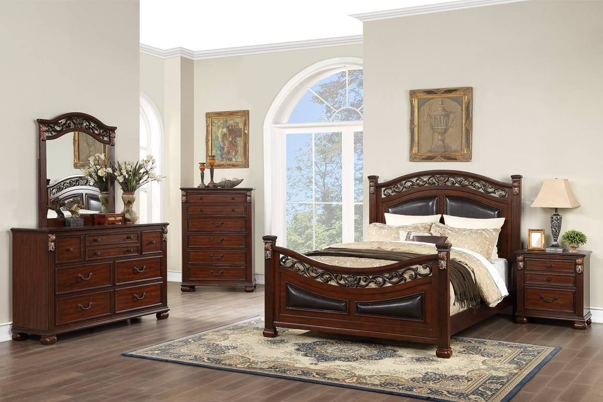 Queen Bed - Dark Cherry