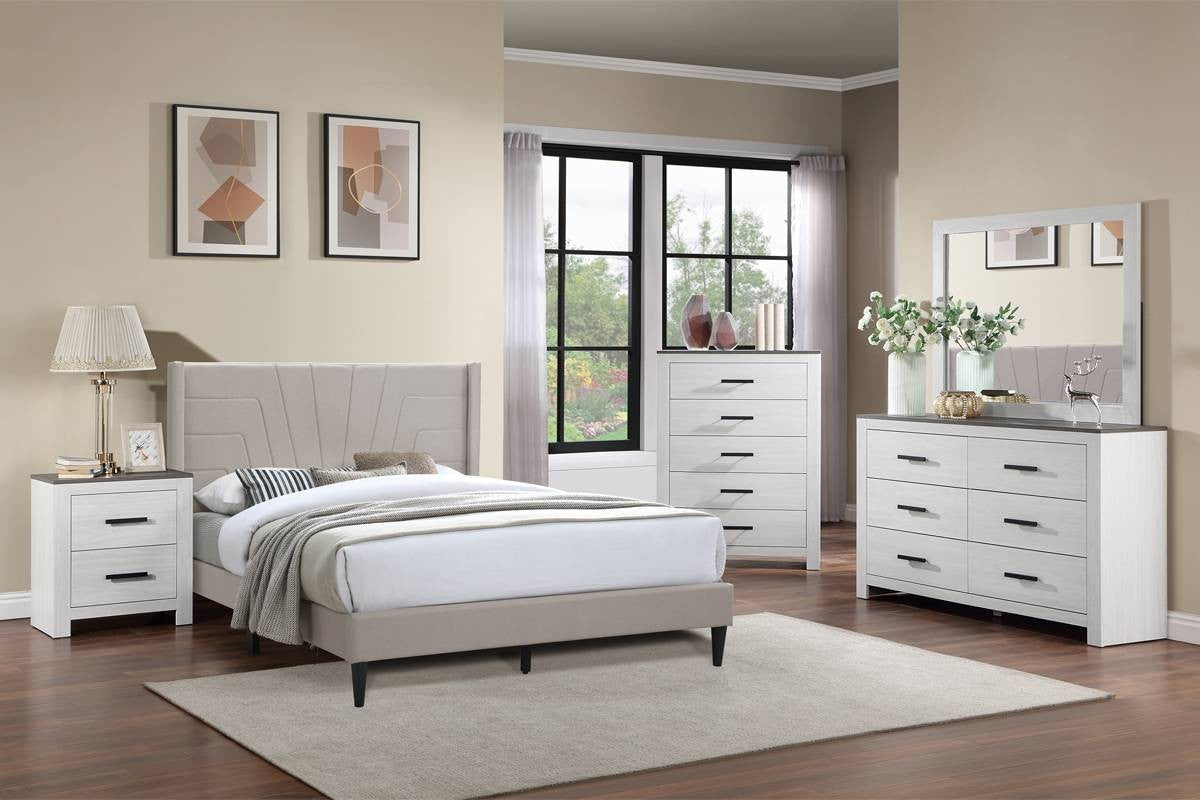 Queen Bed - Light Brown Burlap