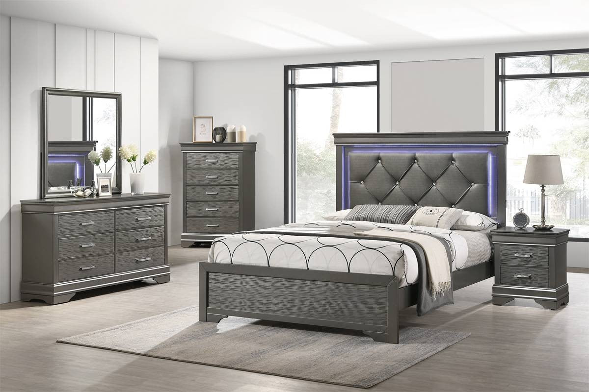 Eastern King Bed - Gray  / Dark Gray