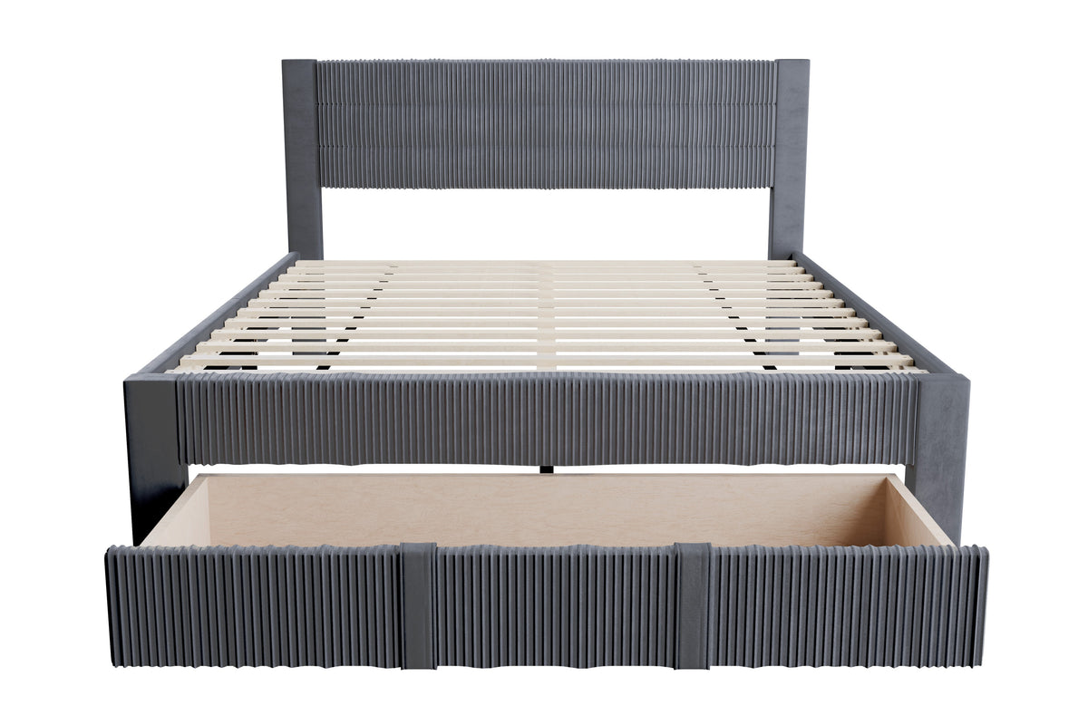 Queen Bed W/ Underbed Drawer - Charcoal