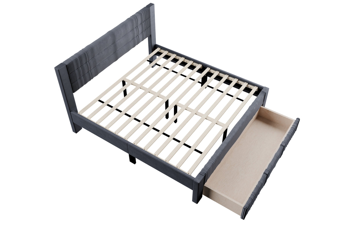 Queen Bed W/ Underbed Drawer - Charcoal