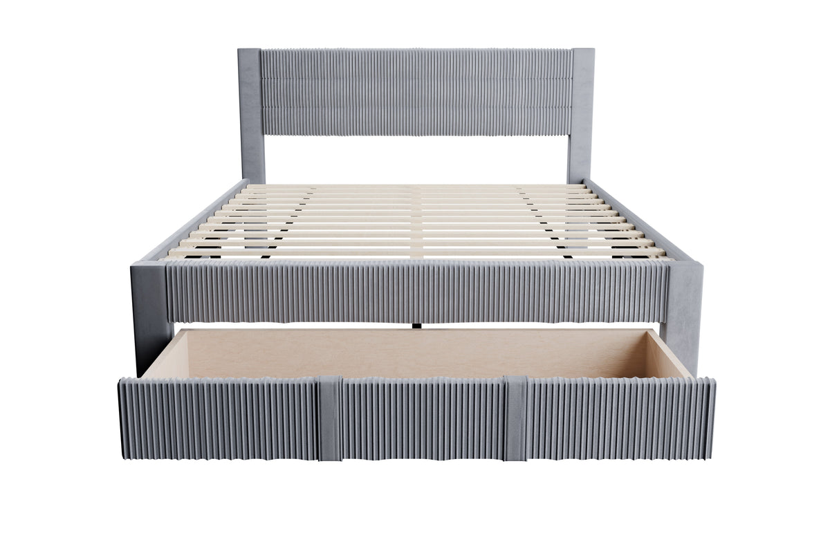 Queen Bed W/ Underbed Drawer - Gray