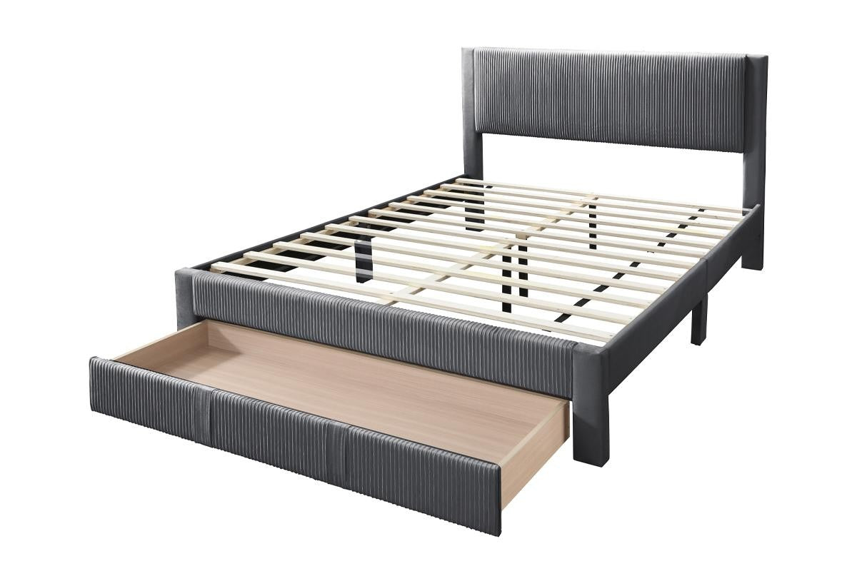 Queen Bed W/ Underbed Drawer - Charcoal