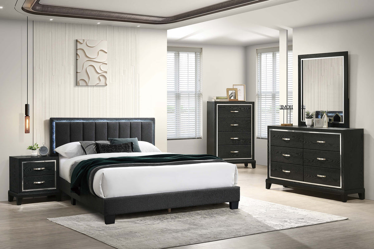 Queen Bed W/ Built-In Led Lights - Charcoal