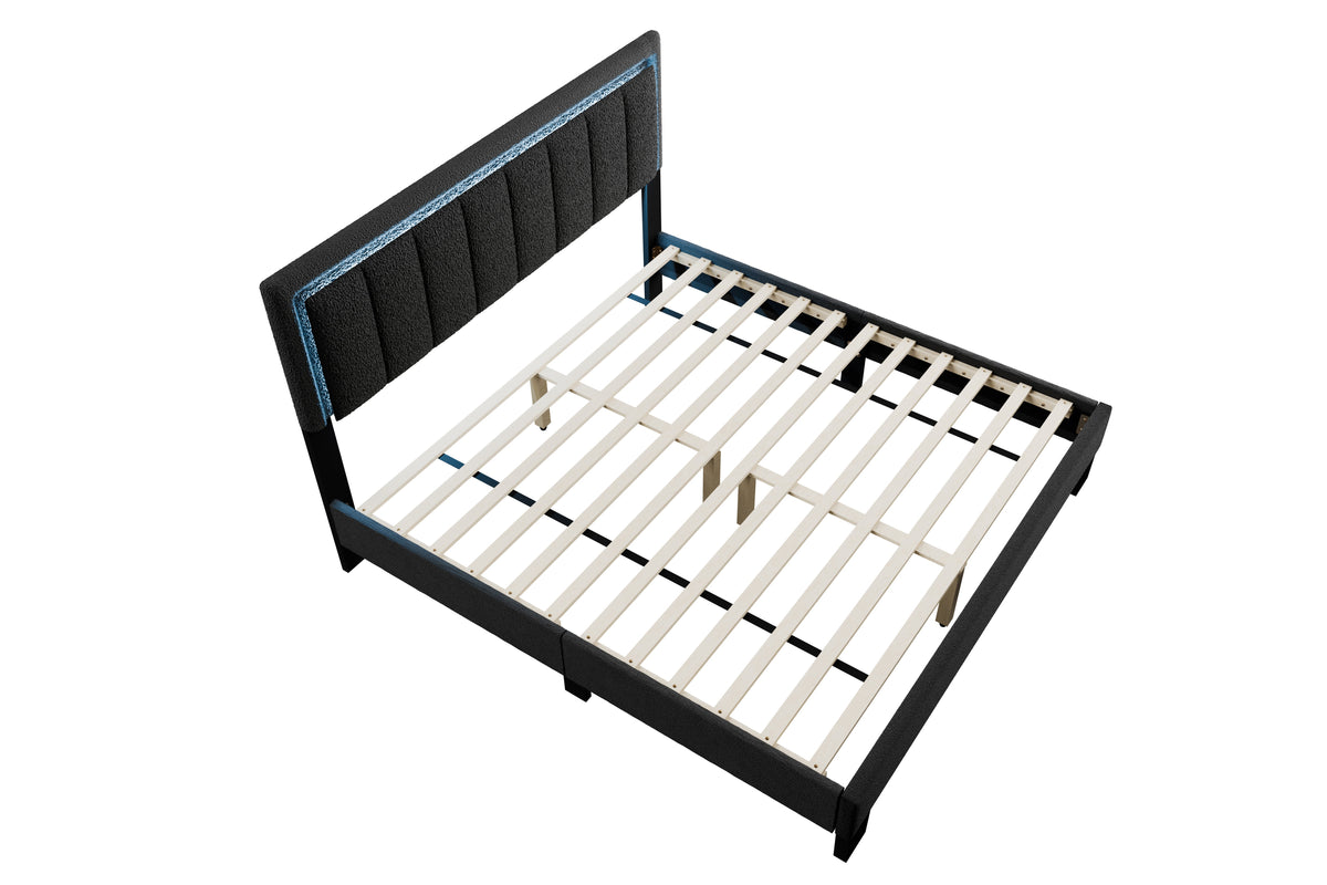 Queen Bed W/ Built-In Led Lights - Charcoal