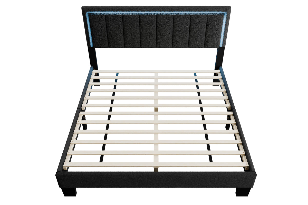 Queen Bed W/ Built-In Led Lights - Charcoal