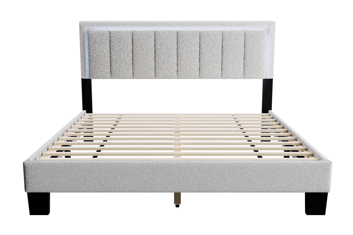 Queen Bed W/ Built-In Led Lights - Light Gray