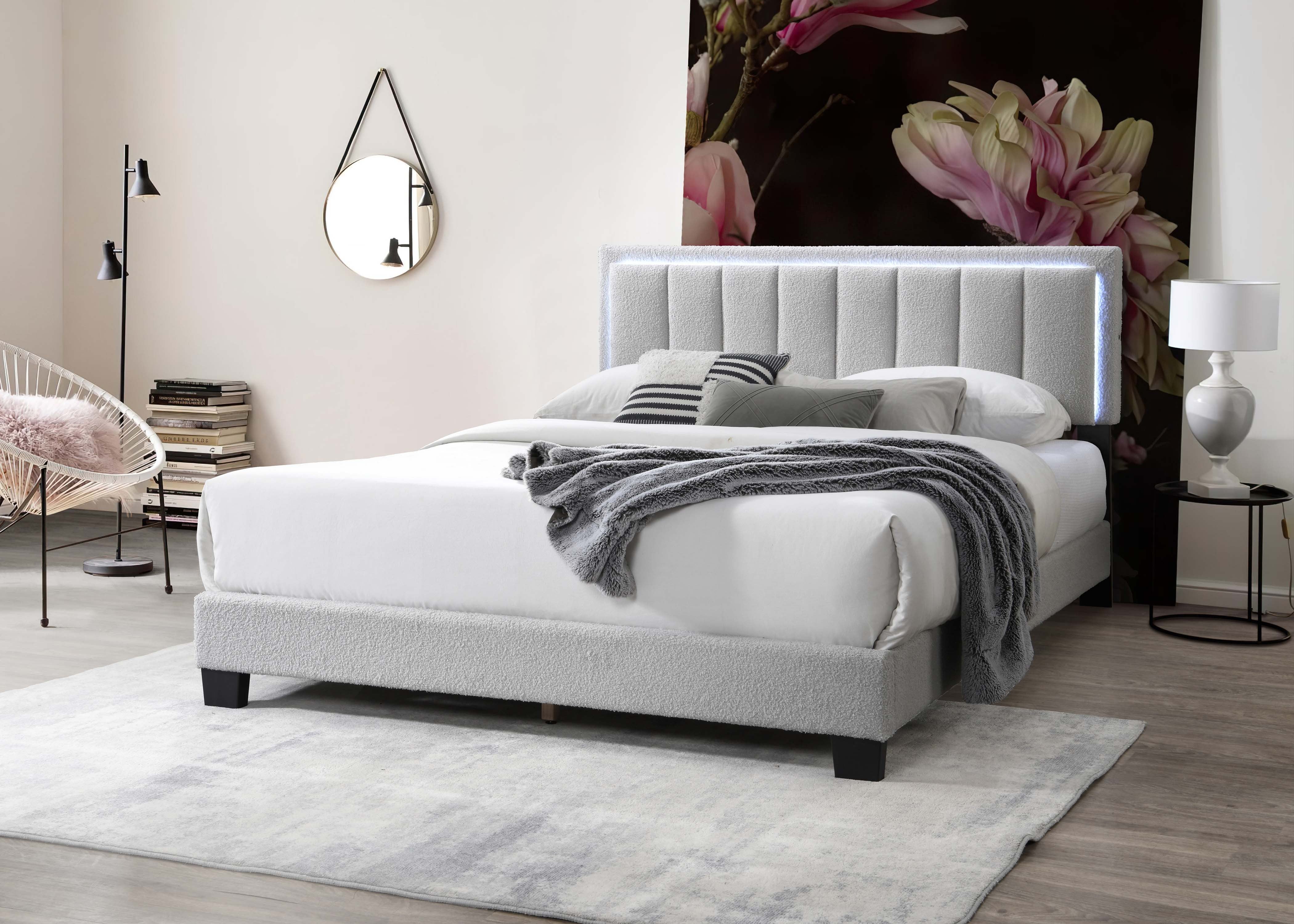 Queen Bed - Light Gray