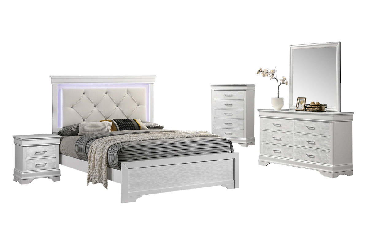 Eastern King Bed W/Led - White  / White
