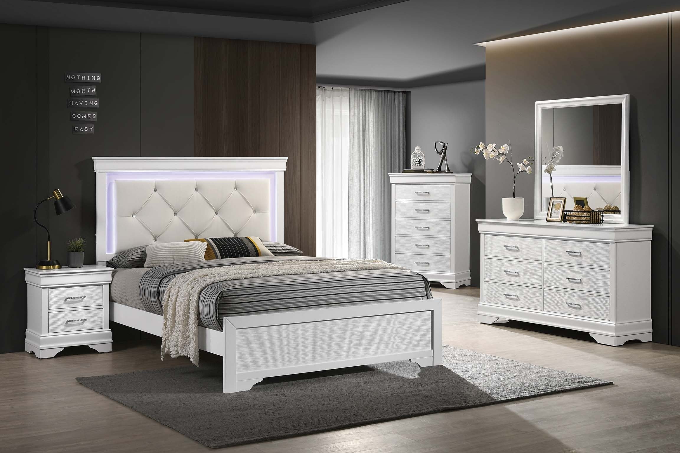 Eastern King Bed - White  / White