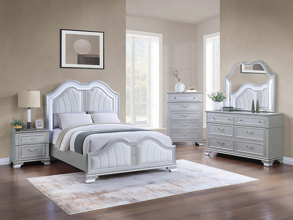 Eastern King Bed W/Led - Silver