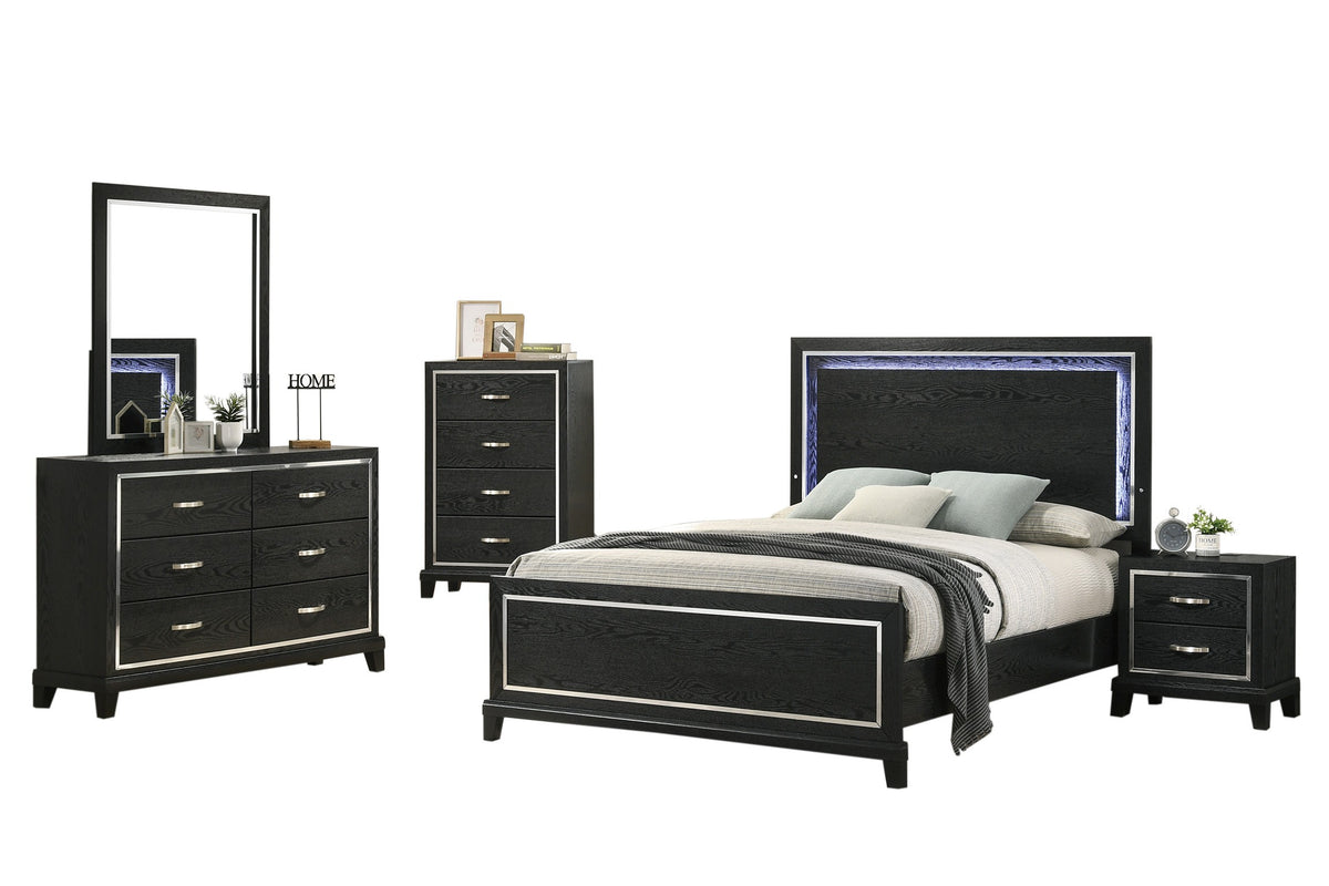 Eastern King Bed W/Led - Black
