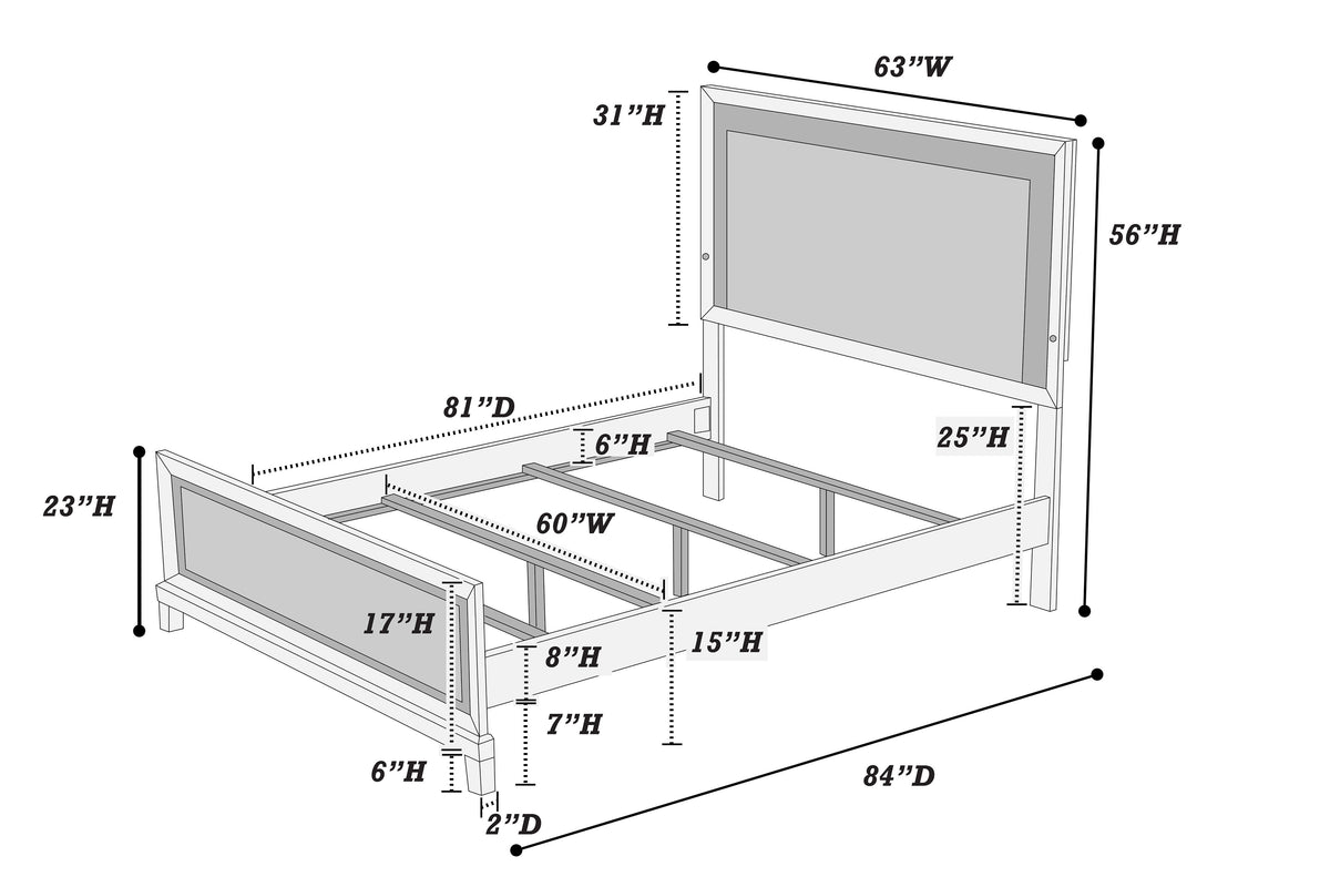 Queen Bed W/Led - Black
