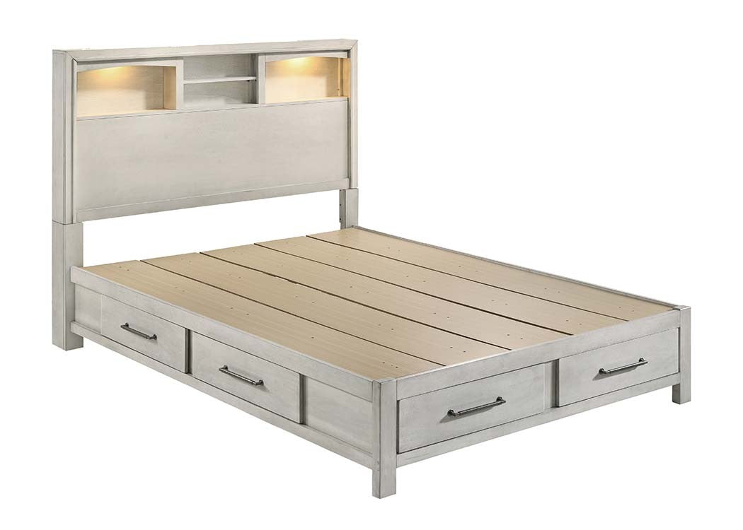Queen Bed W/Led - Antique White