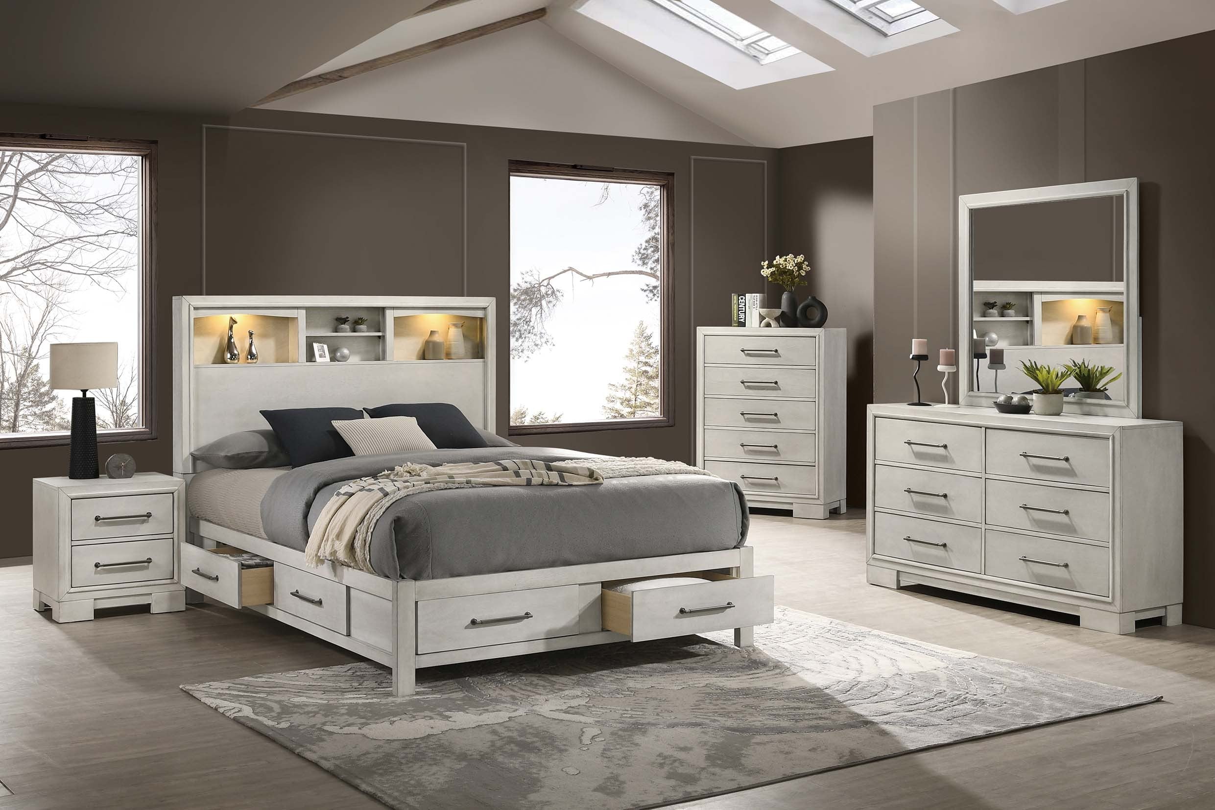 Queen Bed - Antique White