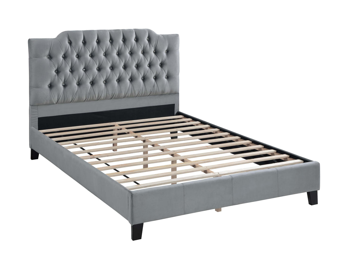Queen Bed - Gray Velvet/ Espresso