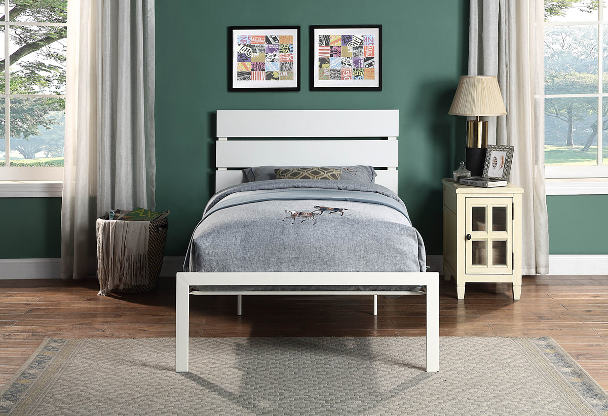 TWIN METAL BED WITH MATTRESS HME-1804WHT