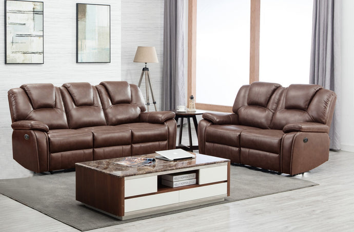 2PCS BROWN POWERRECLINING SOFA AND LOVESEAT#7993GU