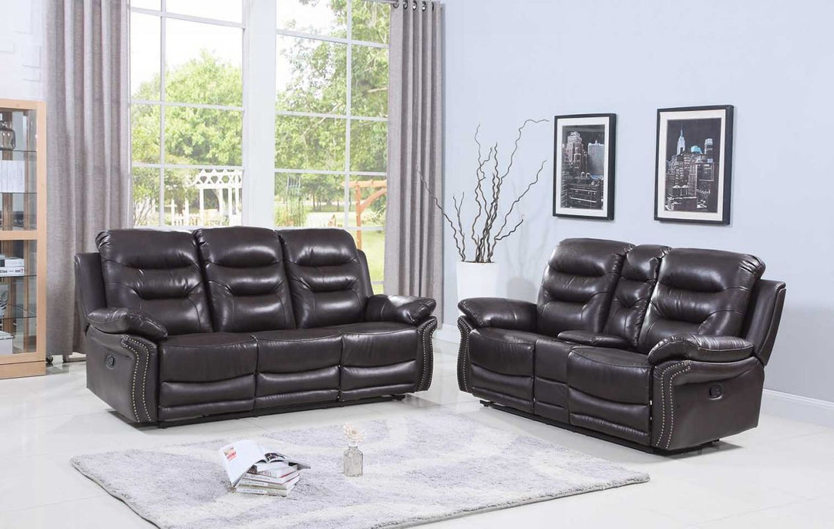 2 PCS BROWN RECLINER SOFA WITH CONSOLE LOVESEAT #9392GU