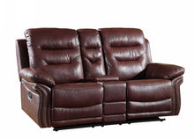 Load image into Gallery viewer, 2 PCS BURGUNDY SOFA WITH CONSOLE LOVESEAT #9392