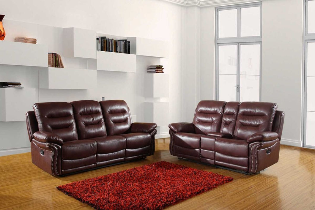 2 PCS BURGUNDY SOFA WITH CONSOLE LOVESEAT #9392