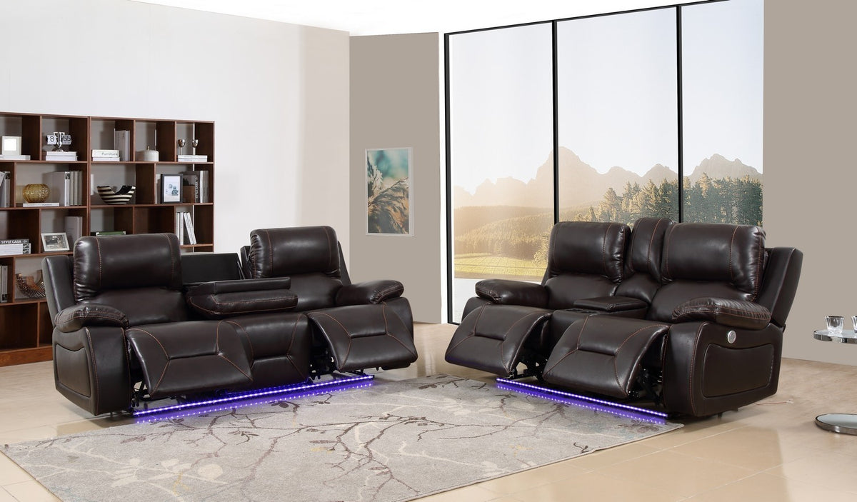 2PCS SET Brown Power Reclining Sofa Love #9422GU