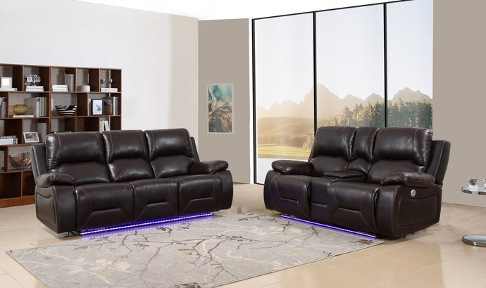 2PCS SET Brown Power Reclining Sofa Love #9422GU