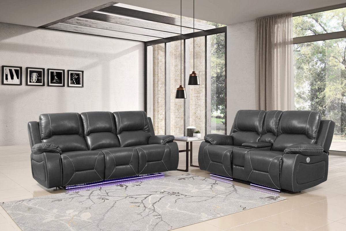 2PCS SET Gray Power Reclining Sofa Love #9422GU
