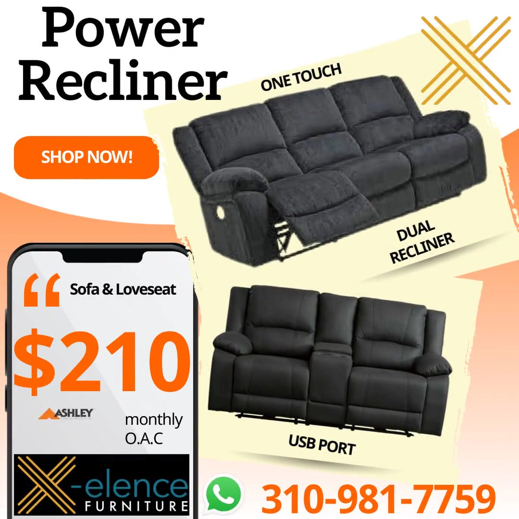 DUAL POWER RECLINER SOFA & LOVE SET $210 monthly O.A.C