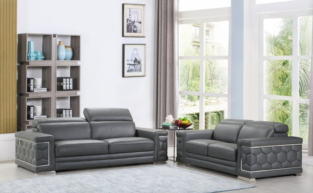 2PCS DARK GRAY SOFA AND LOVESEAT #692GU
