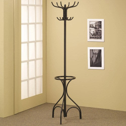 Accent Racks Black Metal Coat Rack with Umbrella Holder-COA
