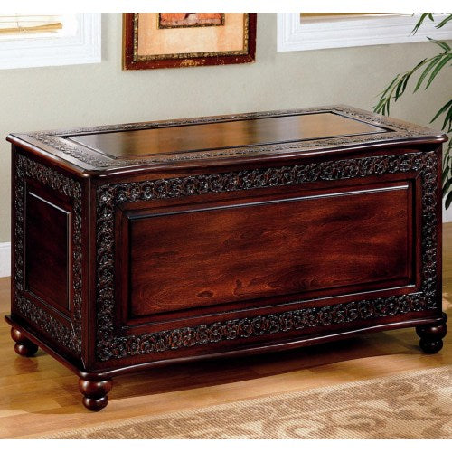 Cedar Chests Traditional Cedar Chest with Carving and Bun Feet-COA