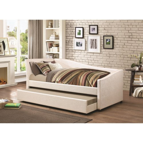 Daybed with Upholstered Ivory Fabric and Trundle 300509-COA