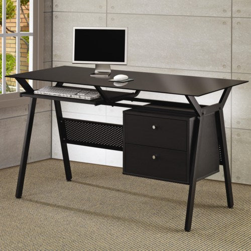 Metal and Glass Computer Desk with Two Storage Drawers-COA 800436