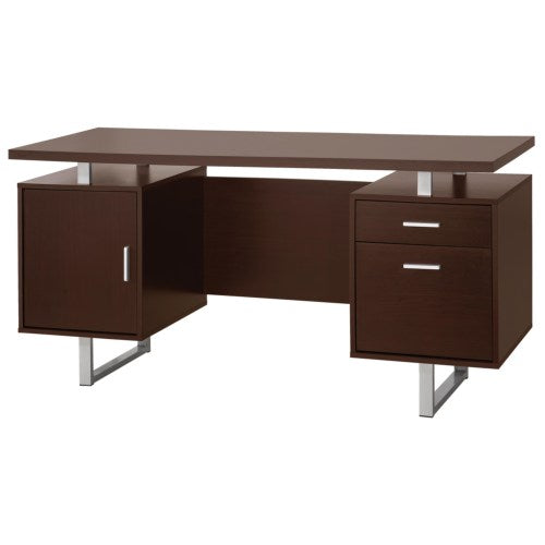Glavan Contemporary Double Pedestal Office Desk with Metal Sled Legs & Floating Desk Top-COA 801521