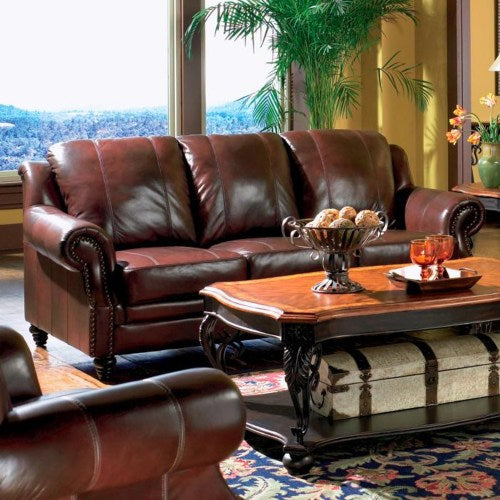 Princeton Rolled Arm Leather Sofa AND LOVESEAT-COA