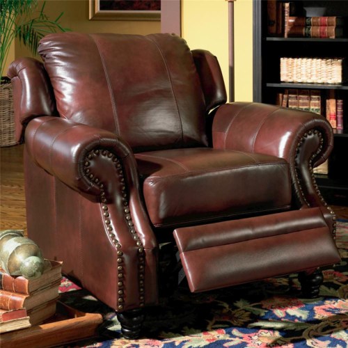 Princeton Rolled Arm Leather Recliner-COA