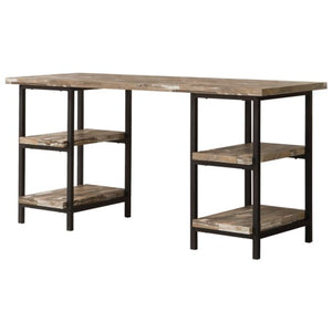 Skelton Modern Rustic Writing Desk with Metal Frame and Distressed Finish Top & Shelves-COA