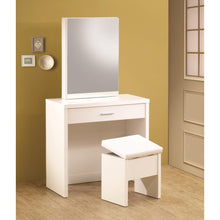 Load image into Gallery viewer, Vanities White Vanity with Hidden Mirror Storage and Lift-Top Stool-COA 300290